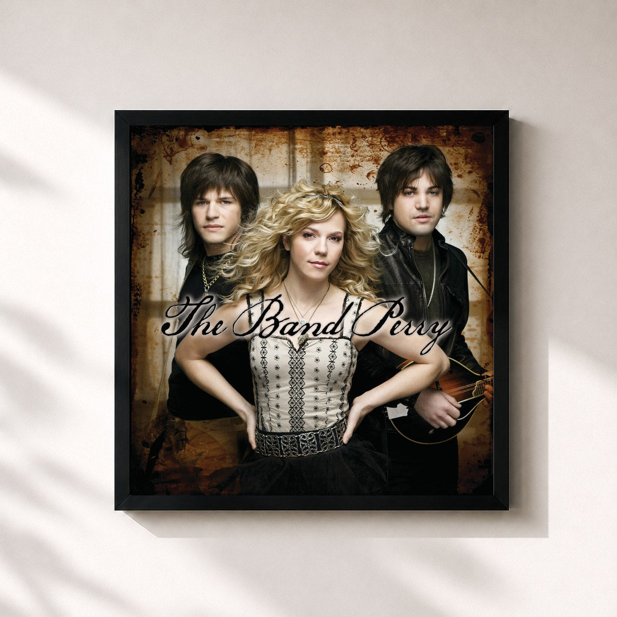 #noir Tableau carré de l'album The Band Perry de The Band Perry, cadre noir 32x32 cm