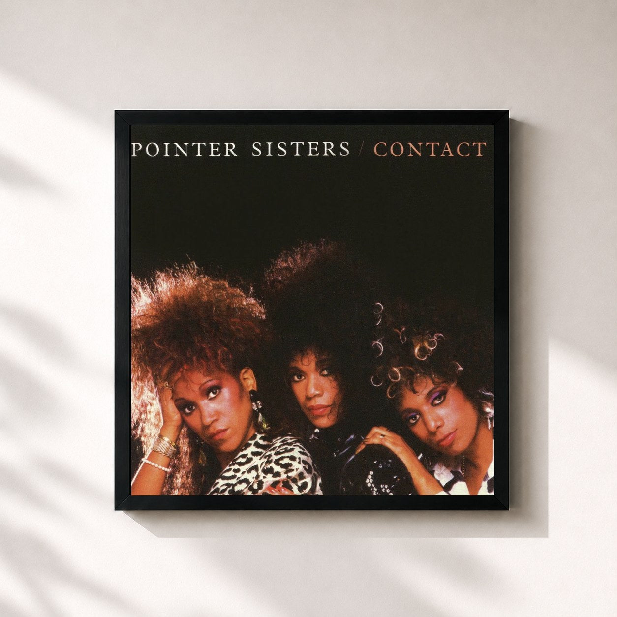 #noir Tableau carré de l'album Contact de The Pointer Sisters, cadre noir 32x32 cm