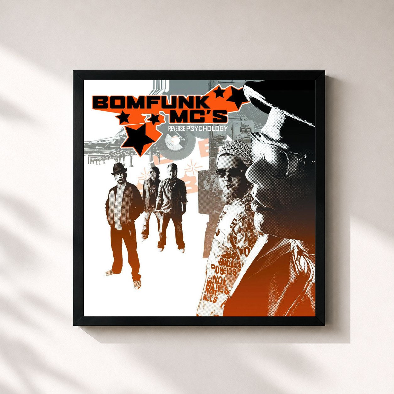 #noir Tableau carré de l'album Reverse Psychology de Bomfunk MC's, cadre noir 32x32 cm