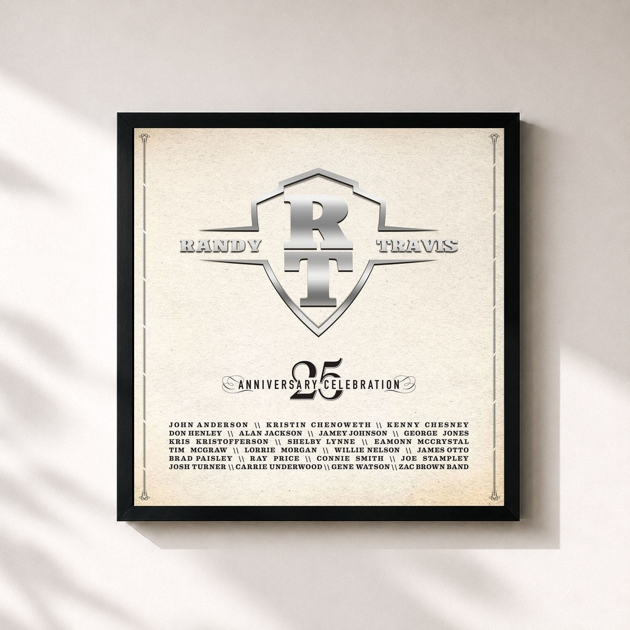 #noir Tableau carré de l'album Anniversary Celebration de Randy Travis, cadre noir 32x32 cm