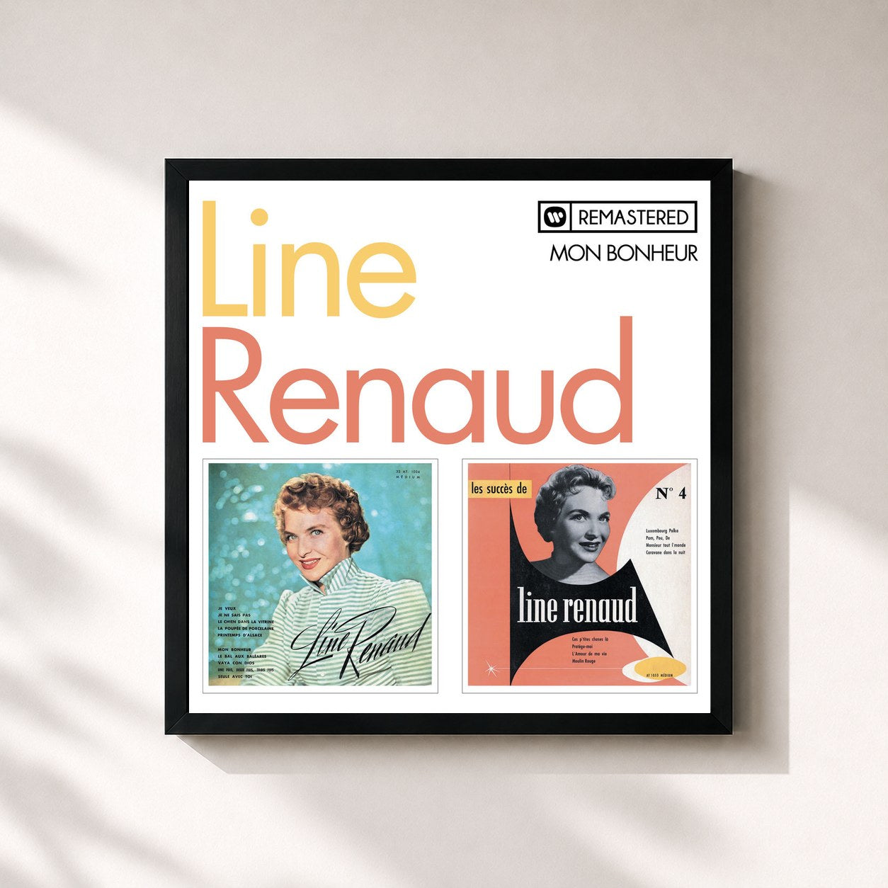 #noir Tableau carré de l'album Mon Bonheur (Remasterisé en 2018) de Line Renaud, cadre noir 32x32 cm