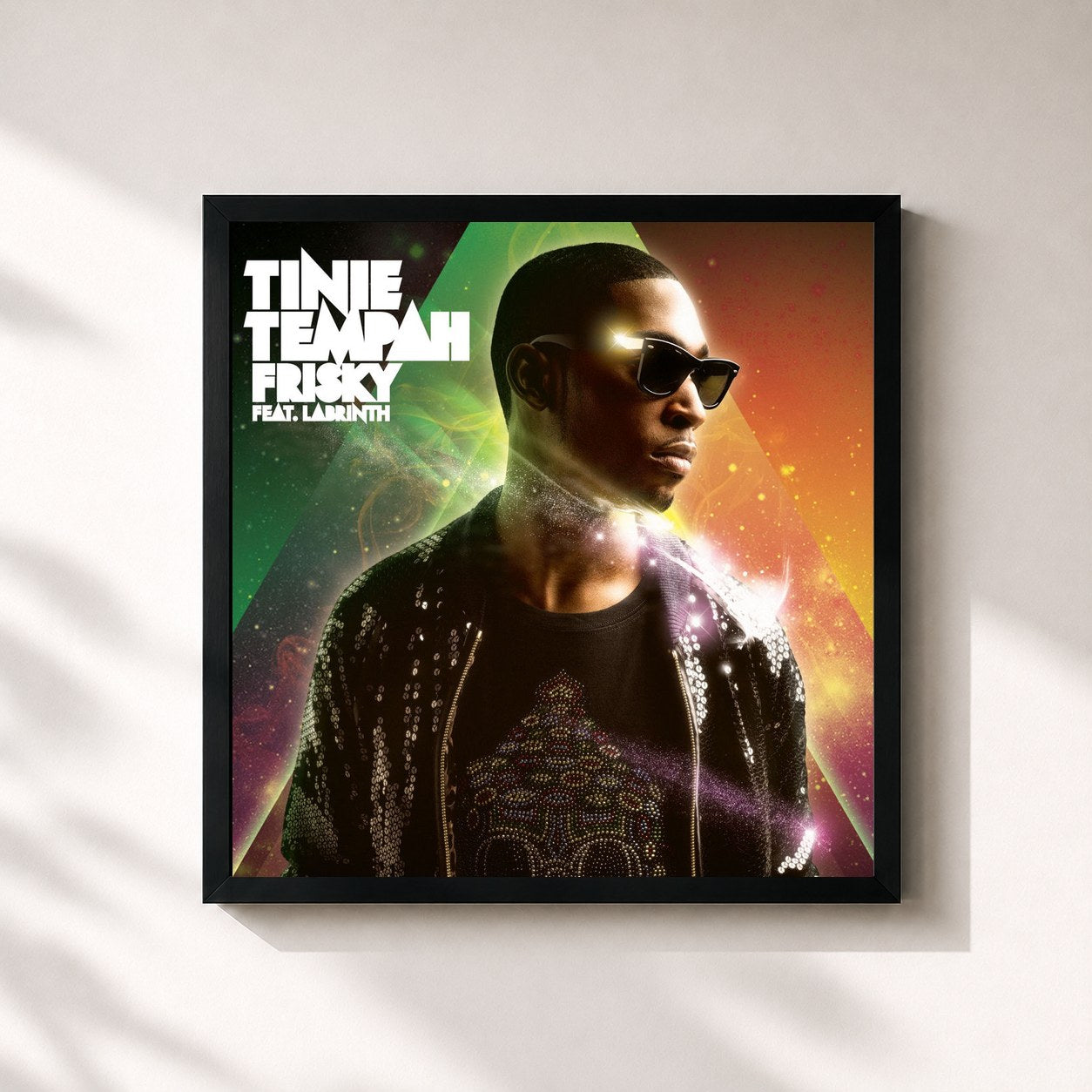 #noir Tableau carré de l'album Frisky de Tinie Tempah, cadre noir 32x32 cm