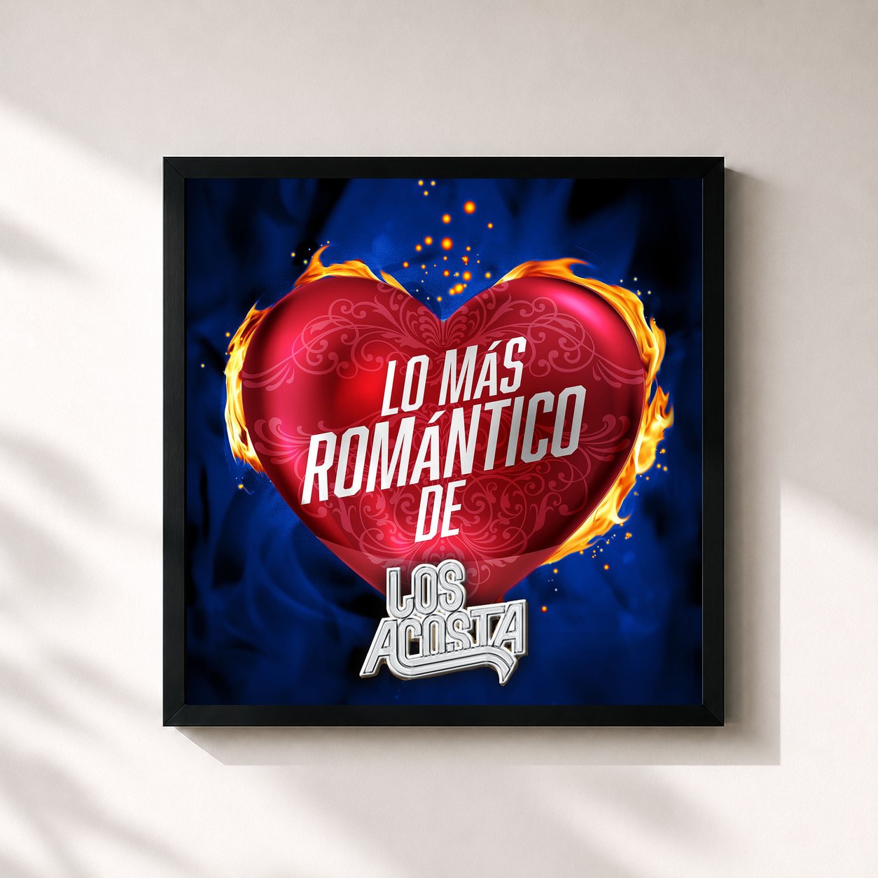 #noir Tableau carré de l'album Lo Más Romántico De de Los Acosta, cadre noir 32x32 cm