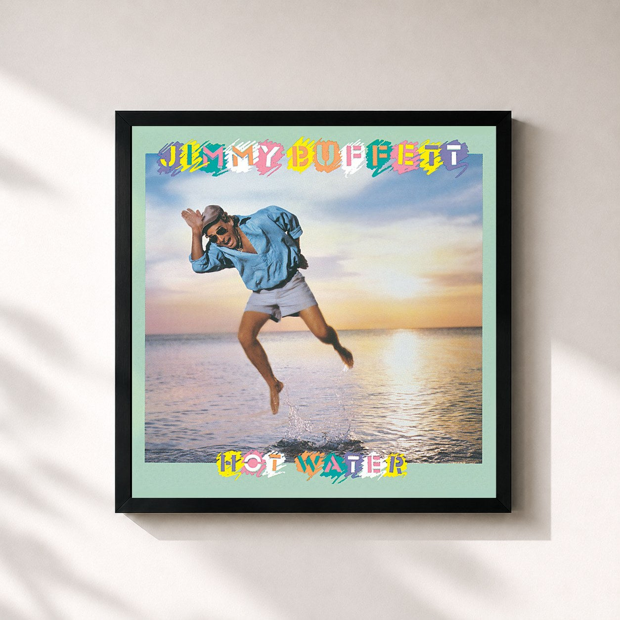 #noir Tableau carré de l'album Hot Water de Jimmy Buffett, cadre noir 32x32 cm