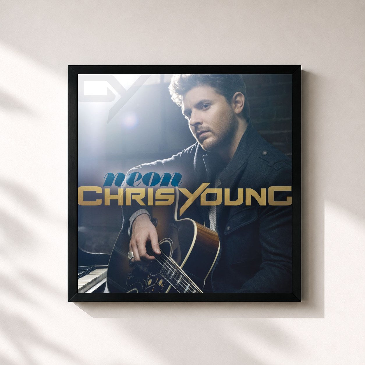 #noir Tableau carré de l'album Neon de Chris Young, cadre noir 32x32 cm