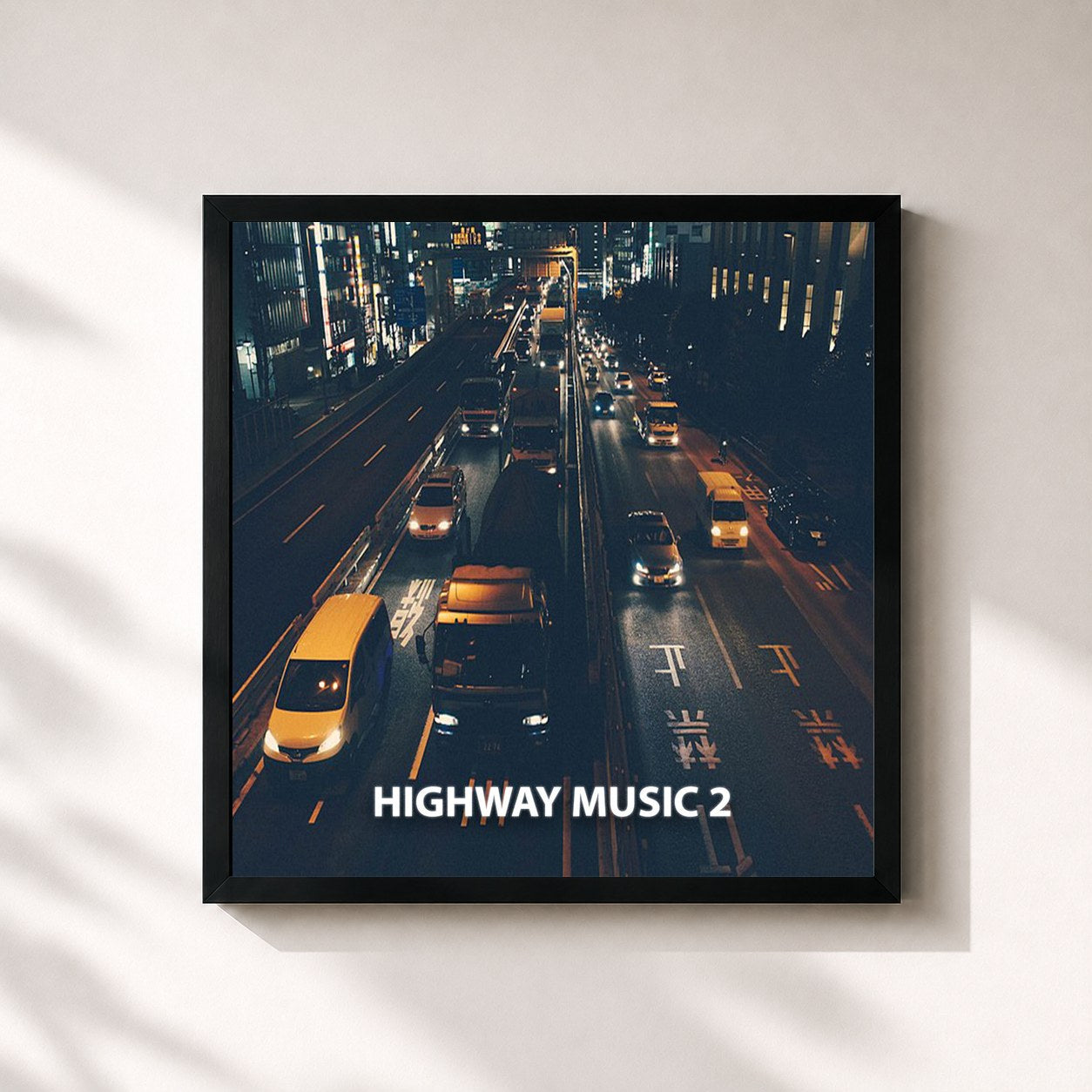 #noir Tableau carré de l'album Highway Music 2 de DJ Luke Nasty, cadre noir 32x32 cm