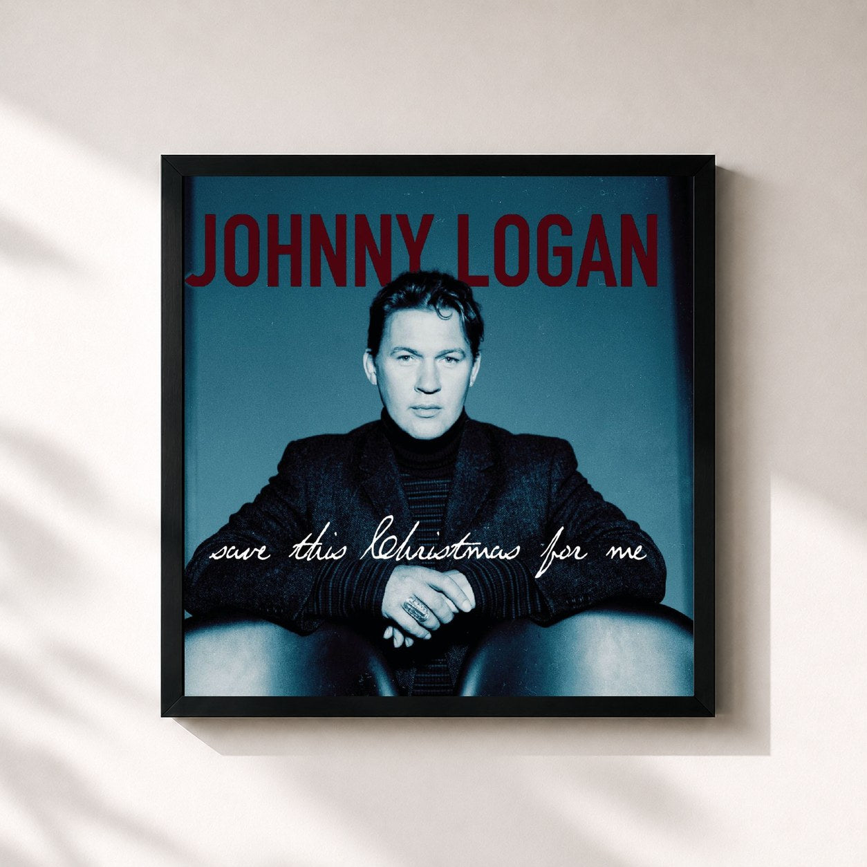 #noir Tableau carré de l'album Save This Christmas For Me de Johnny Logan, cadre noir 32x32 cm