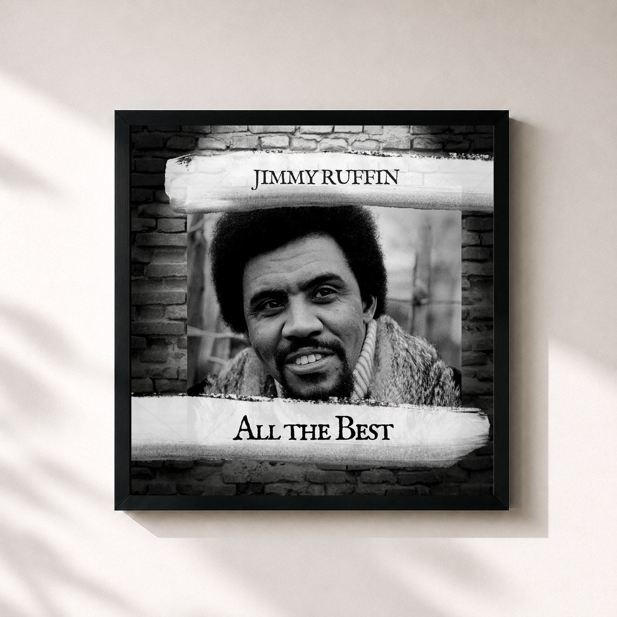 #noir Tableau carré de l'album All the Best de Jimmy Ruffin, cadre noir 32x32 cm