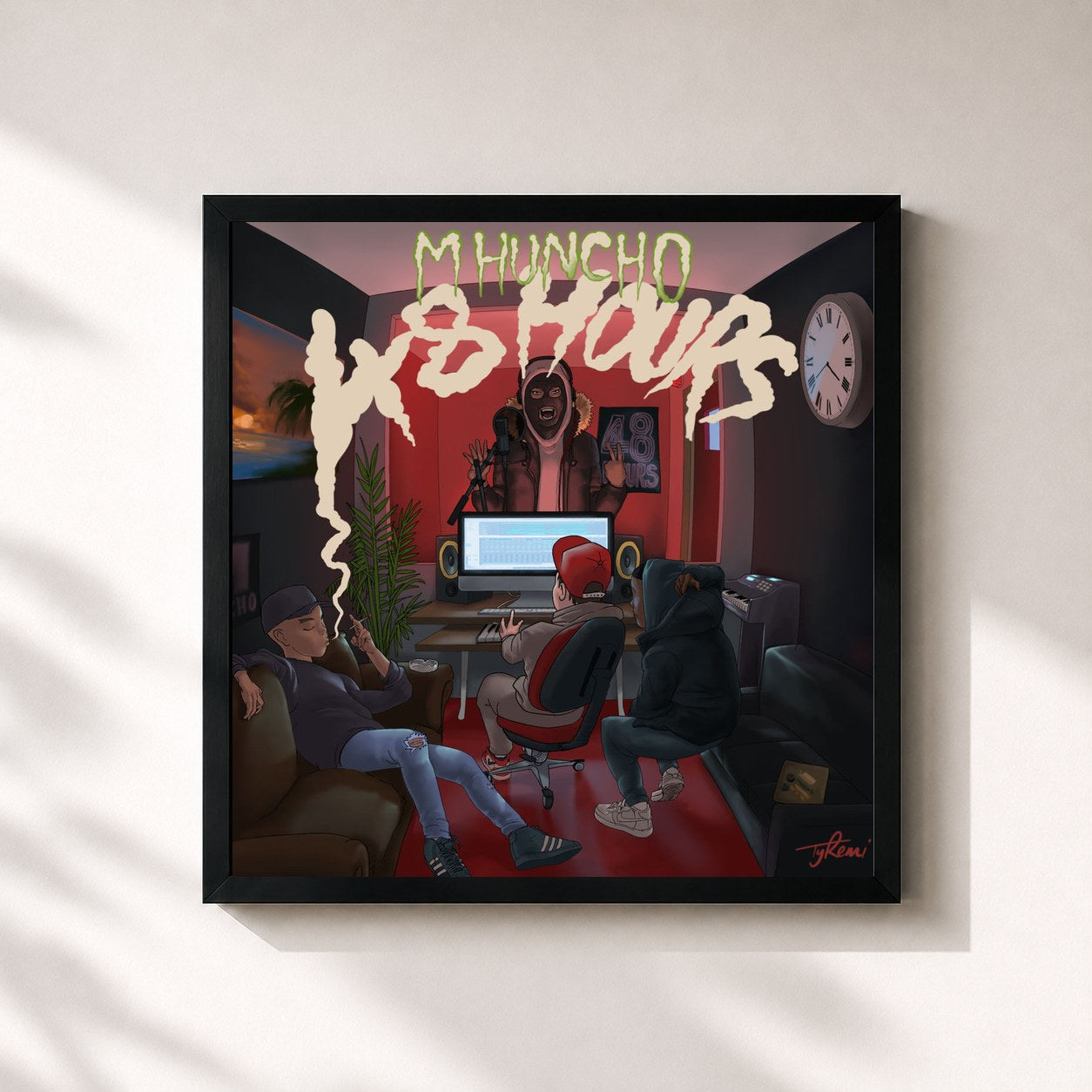 #noir Tableau carré de l'album 48 Hours EP de M Huncho, cadre noir 32x32 cm