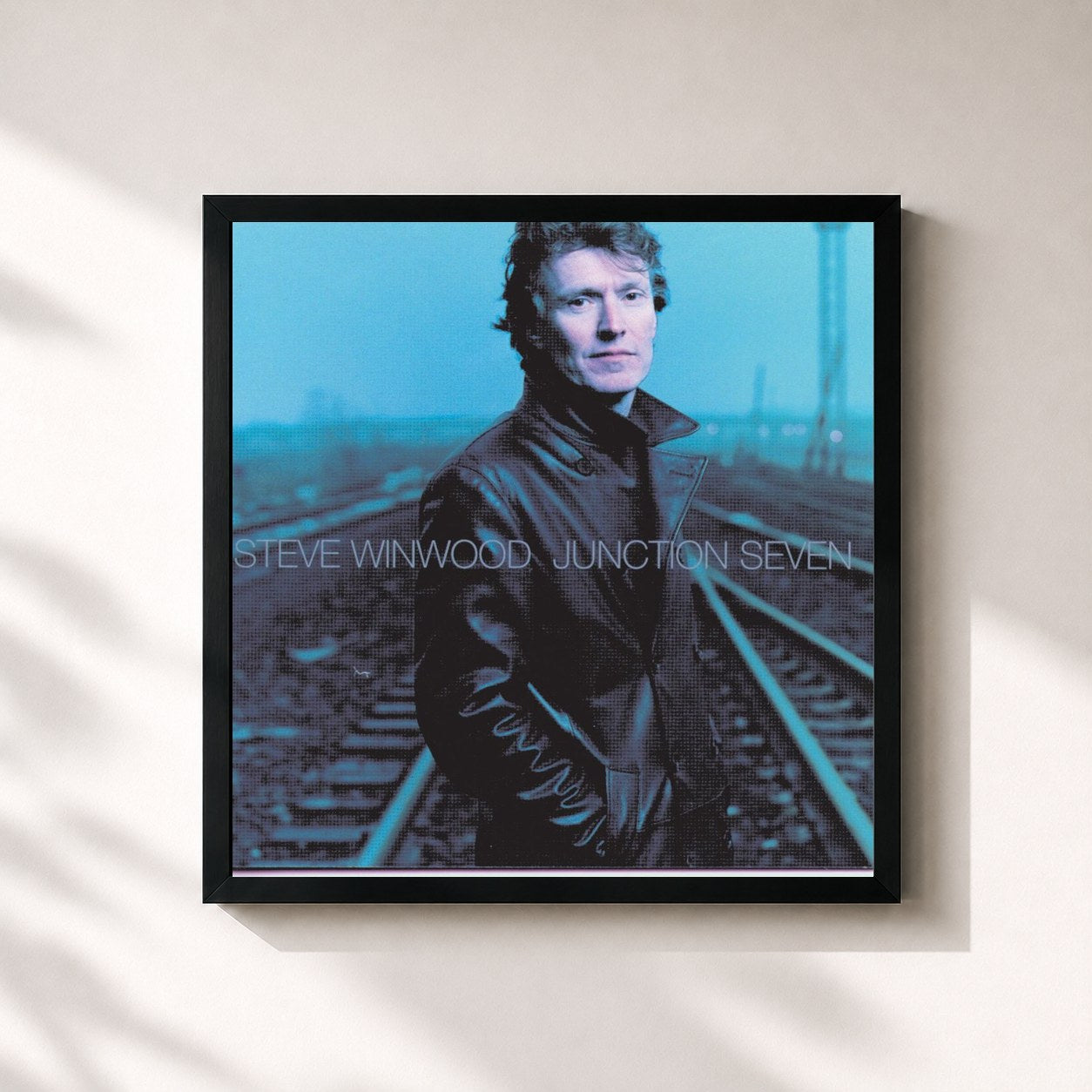 #noir Tableau carré de l'album Junction Seven de Steve Winwood, cadre noir 32x32 cm