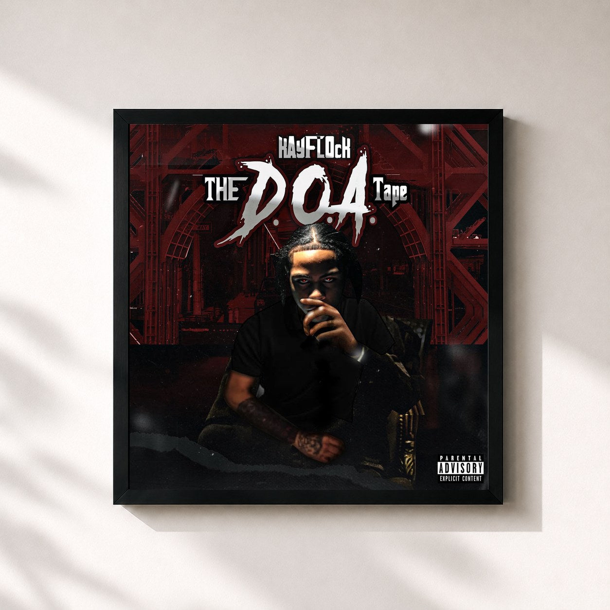 #noir Tableau carré de l'album The D.O.A. Tape de Kay Flock, cadre noir 32x32 cm