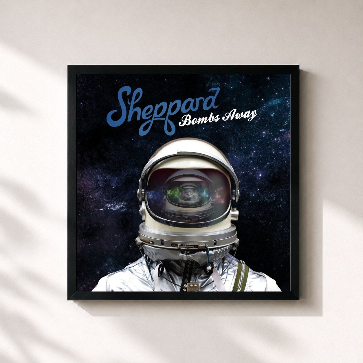 #noir Tableau carré de l'album Bombs Away de Sheppard, cadre noir 32x32 cm