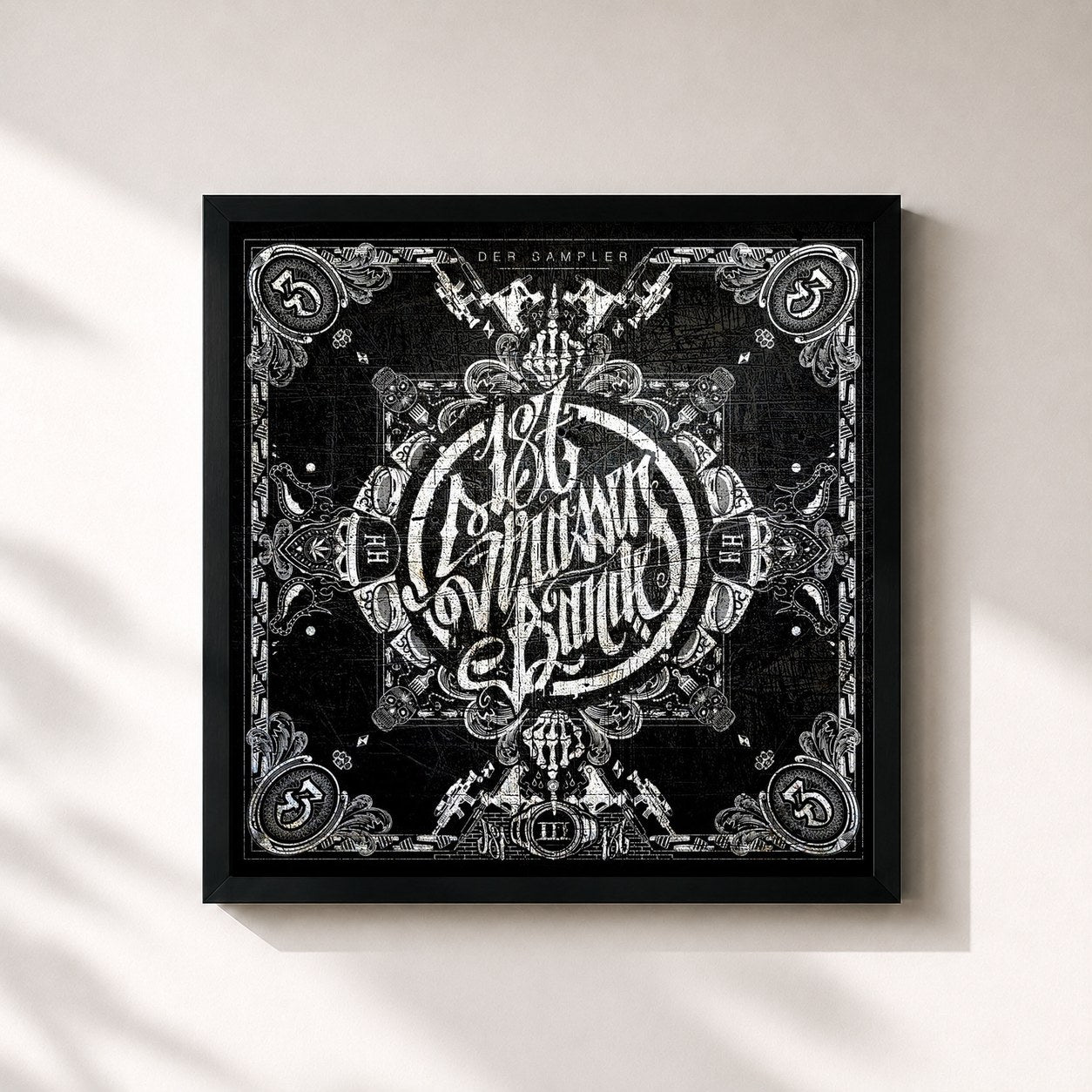 #noir Tableau carré de l'album Der Sampler 3 de 187 Strassenbande, cadre noir 32x32 cm