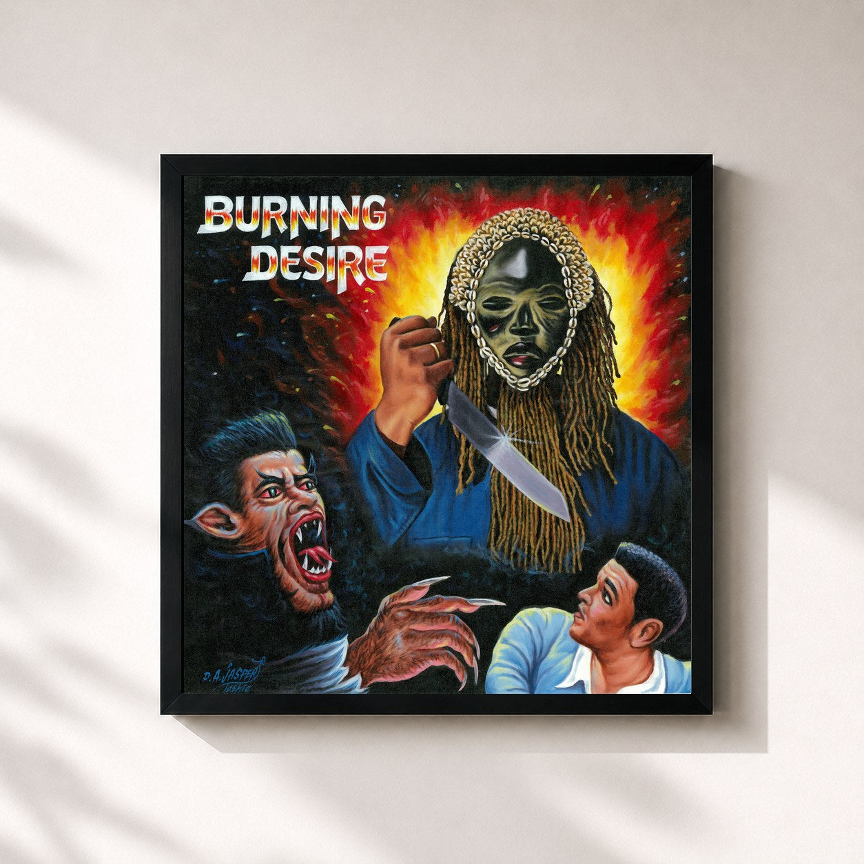 #noir Tableau carré de l'album Burning Desire de Mike, cadre noir 32x32 cm
