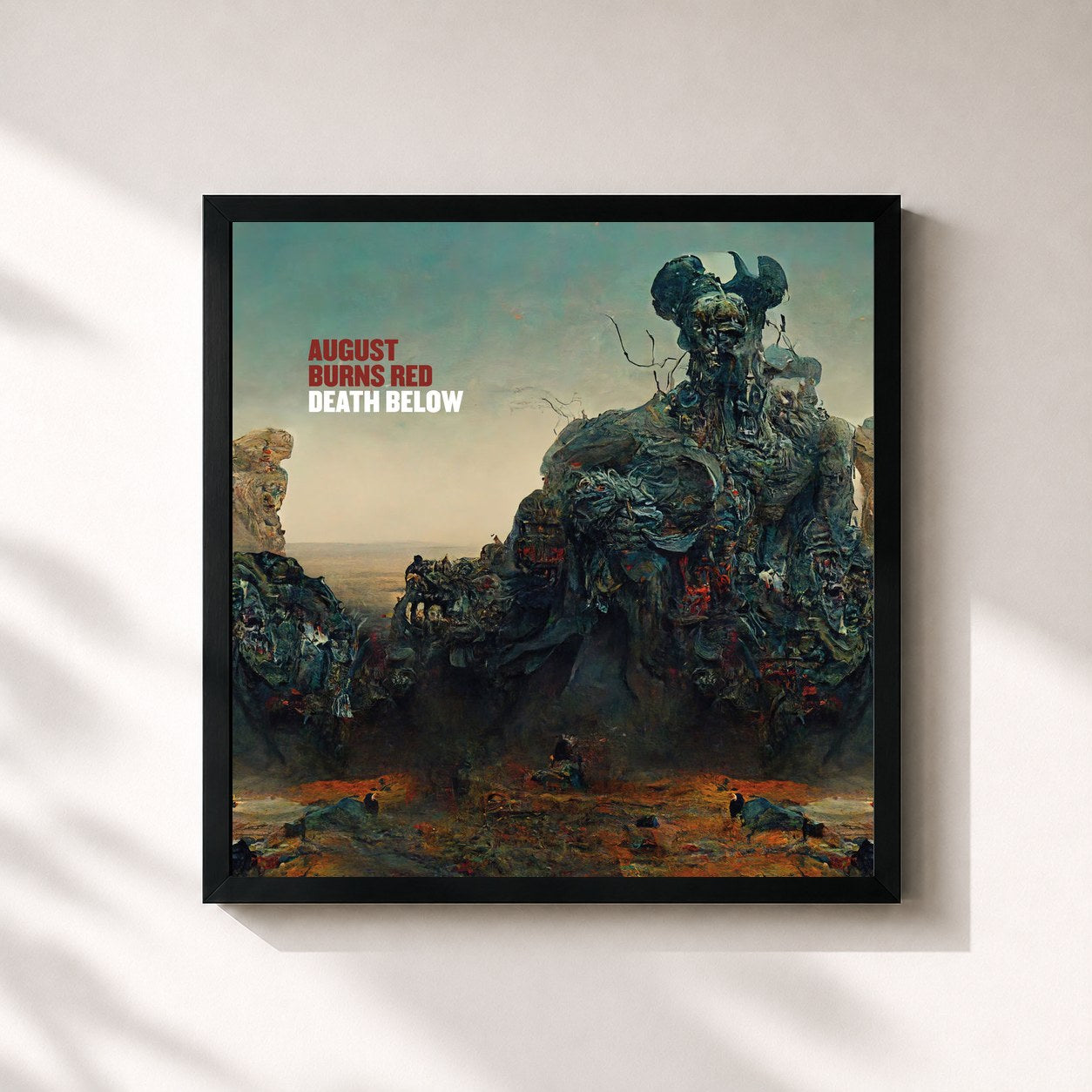 #noir Tableau carré de l'album Death Below de August Burns Red, cadre noir 32x32 cm