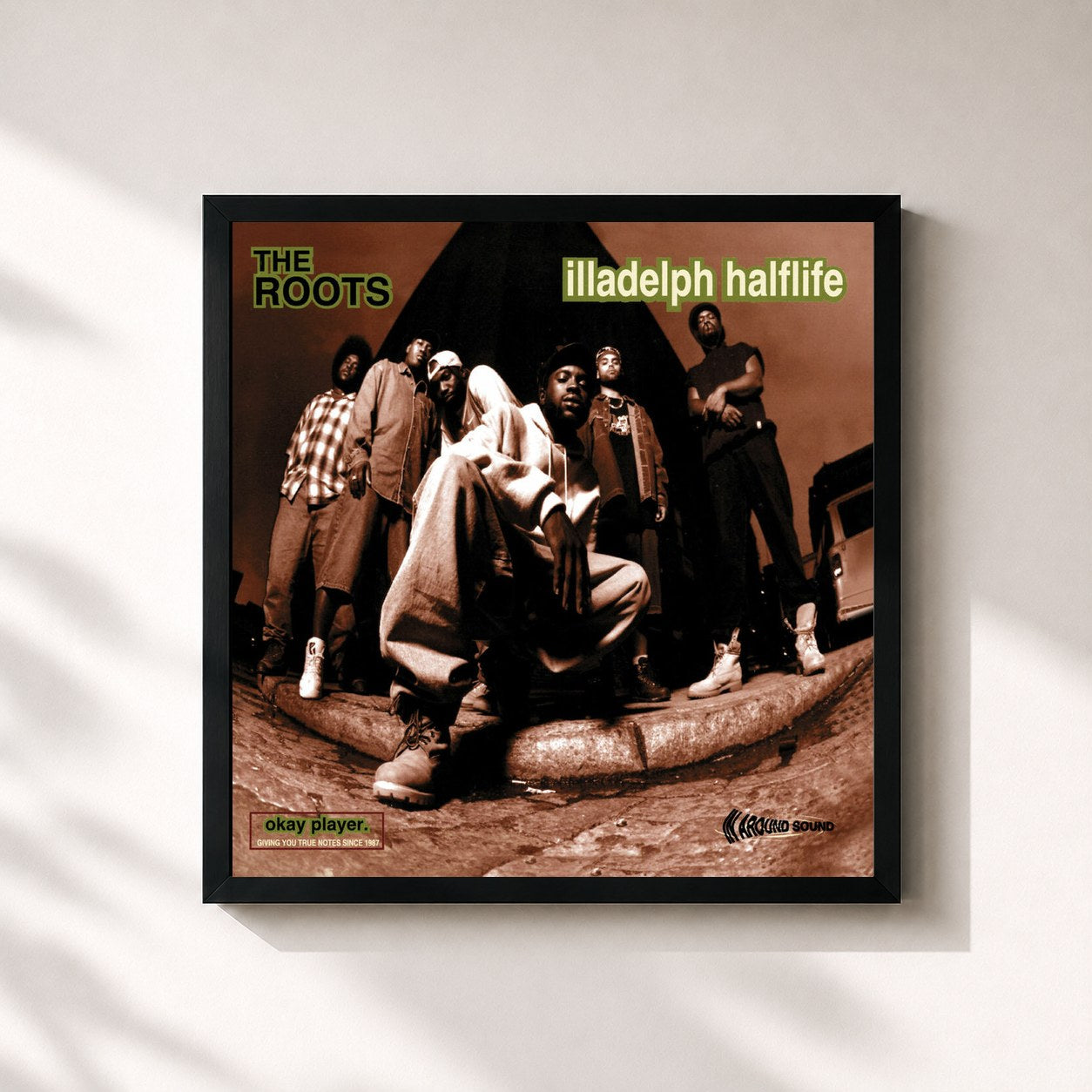 #noir Tableau carré de l'album Illadelph Halflife de The Roots, cadre noir 32x32 cm