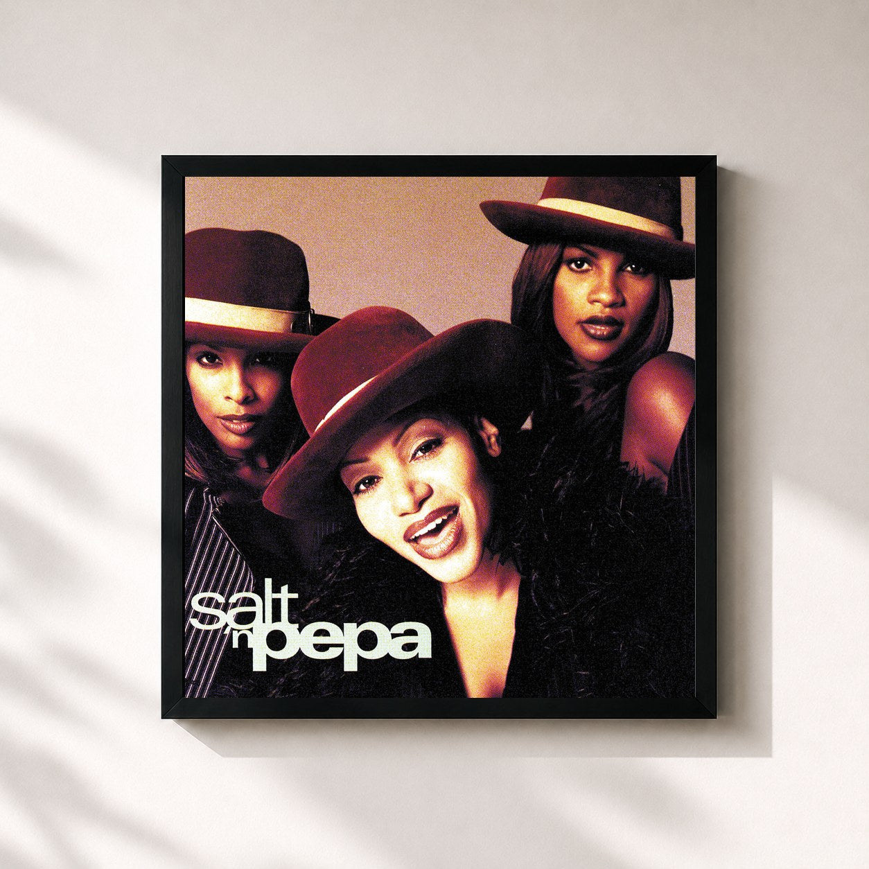 #noir Tableau carré de l'album Brand New de Salt-N-Pepa, cadre noir 32x32 cm