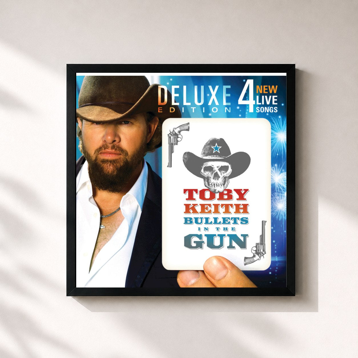 #noir Tableau carré de l'album Bullets in the Gun de Toby Keith, cadre noir 32x32 cm