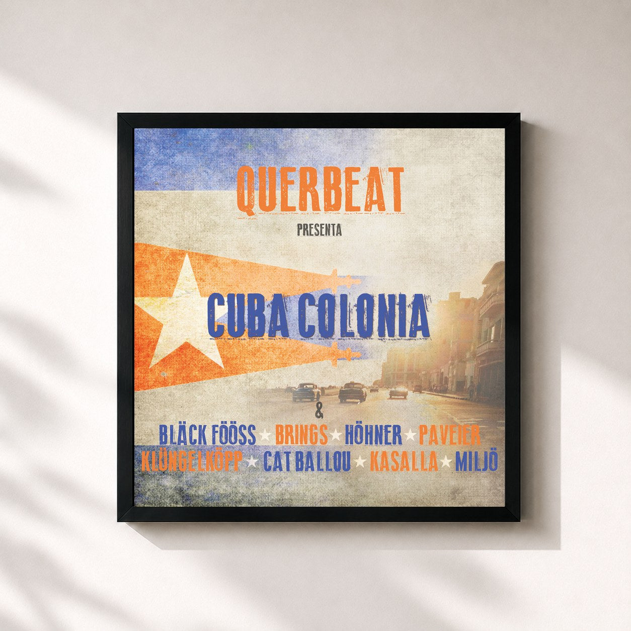 #noir Tableau carré de l'album Cuba Colonia de Querbeat, cadre noir 32x32 cm
