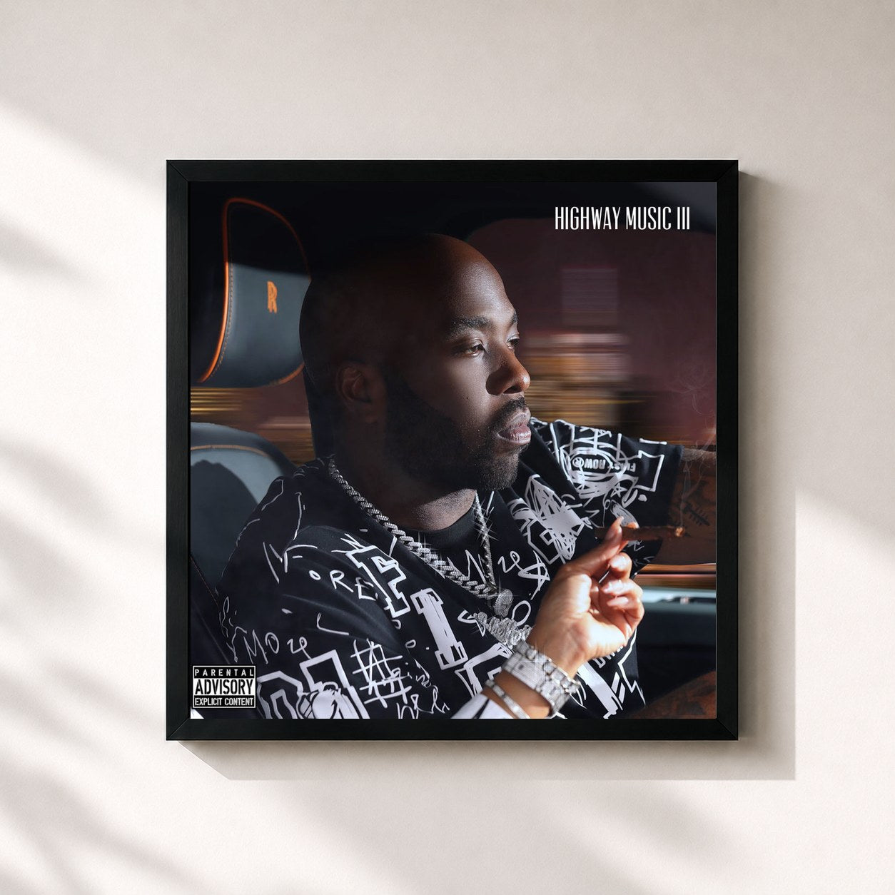 #noir Tableau carré de l'album Highway Music 3 de DJ Luke Nasty, cadre noir 32x32 cm