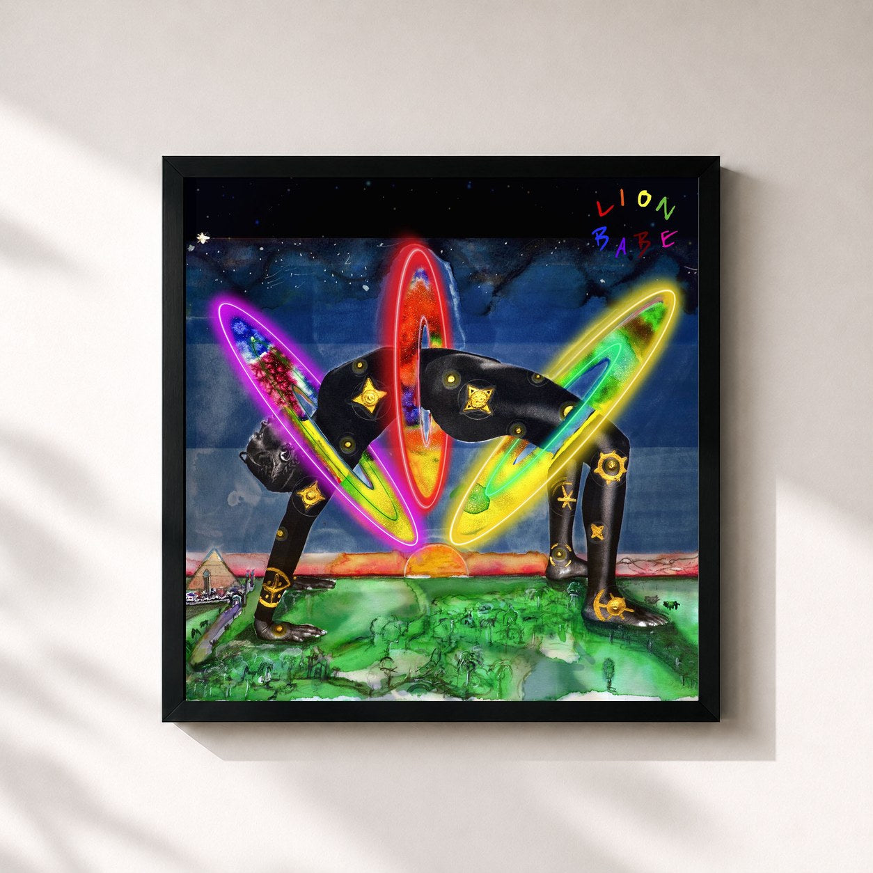 #noir Tableau carré de l'album Rainbow Child (Remixes) de LION BABE, cadre noir 32x32 cm