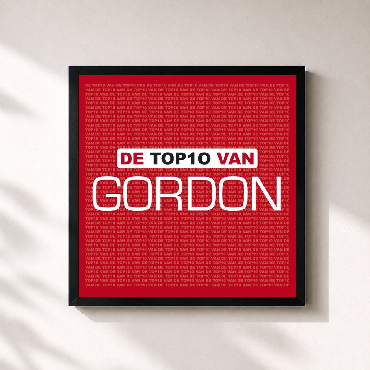 #noir Tableau carré de l'album De Top 10 Van de Gordon, cadre noir 32x32 cm
