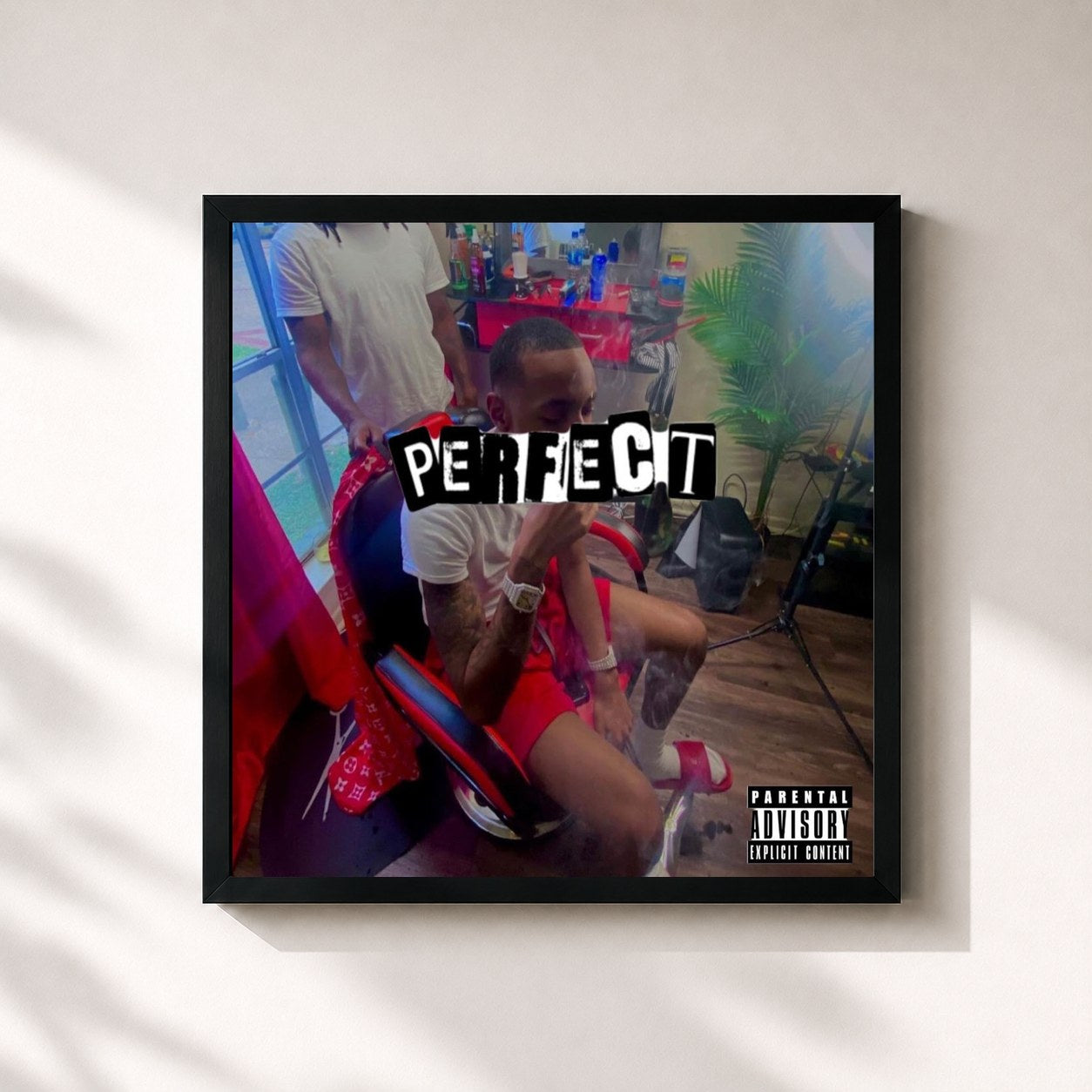 #noir Tableau carré de l'album Perfect de DJ Quick, cadre noir 32x32 cm