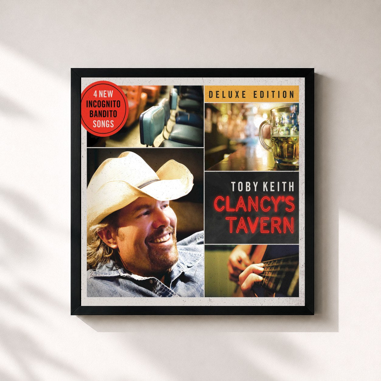 #noir Tableau carré de l'album Clancy's Tavern de Toby Keith, cadre noir 32x32 cm