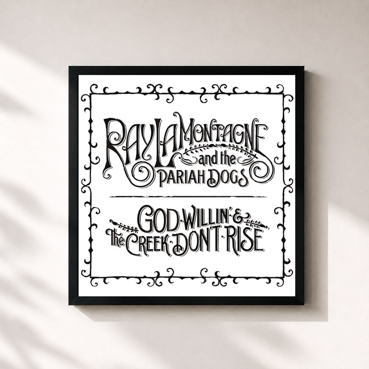 #noir Tableau carré de l'album God Willin' & The Creek Don't Rise (with The Pariah Dogs) de Ray LaMontagne, cadre noir 32x32 cm