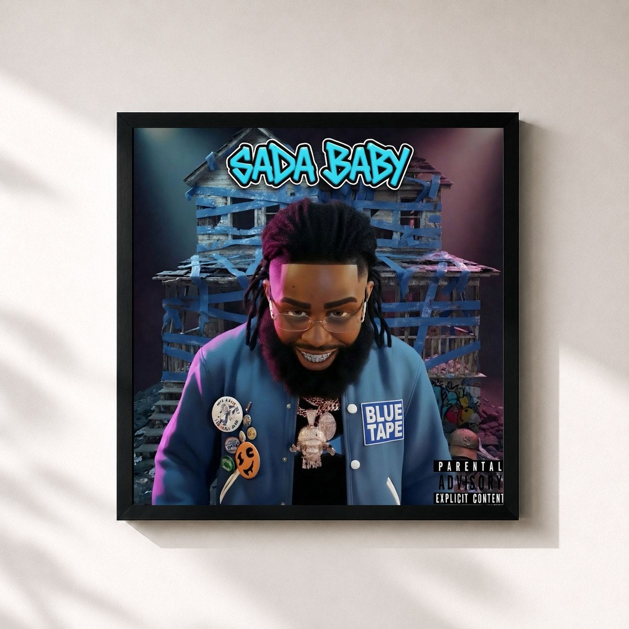 #noir Tableau carré de l'album BLUE TAPE de Sada Baby, cadre noir 32x32 cm