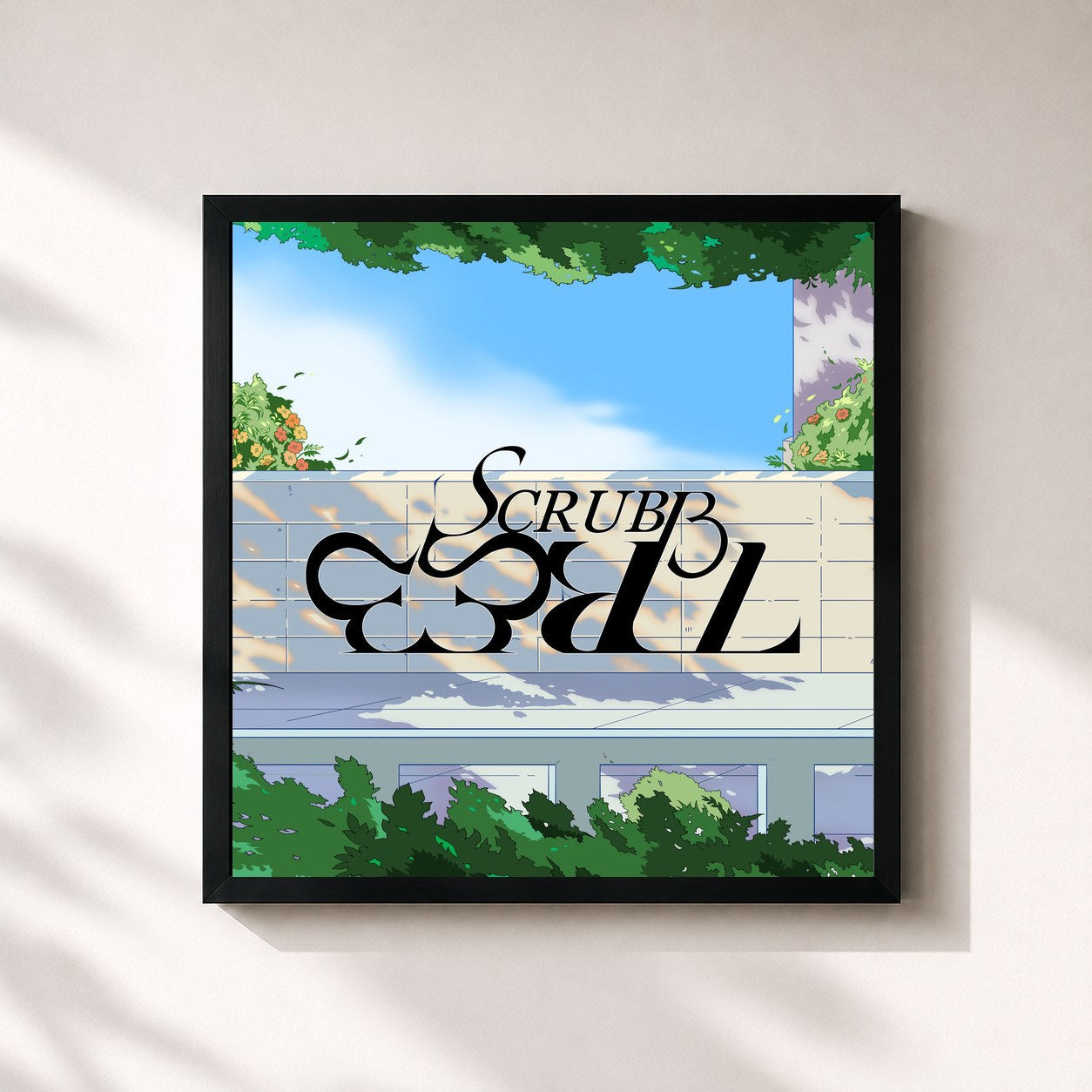 #noir Tableau carré de l'album T R E E de Scrubb, cadre noir 32x32 cm