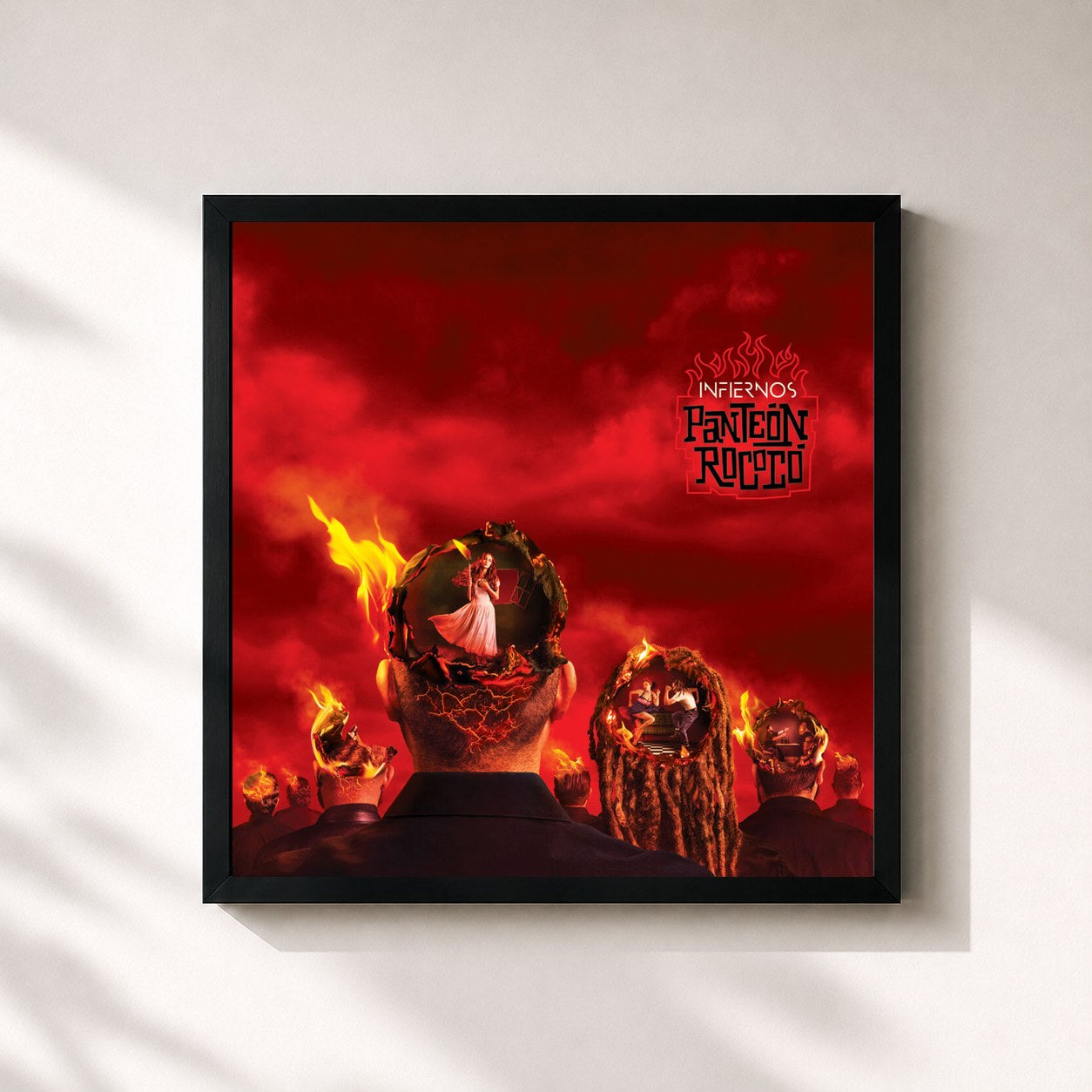#noir Tableau carré de l'album Infiernos de Panteón Rococó, cadre noir 32x32 cm