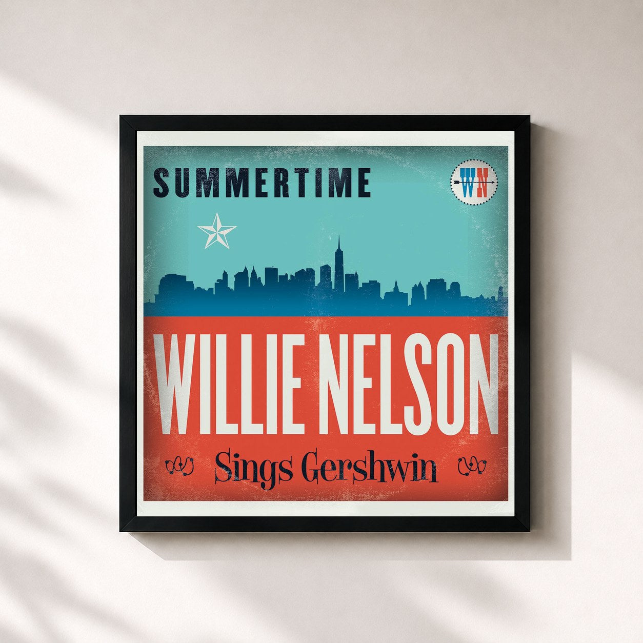 #noir Tableau carré de l'album Summertime: Willie Nelson Sings Gershwin de Willie Nelson, cadre noir 32x32 cm