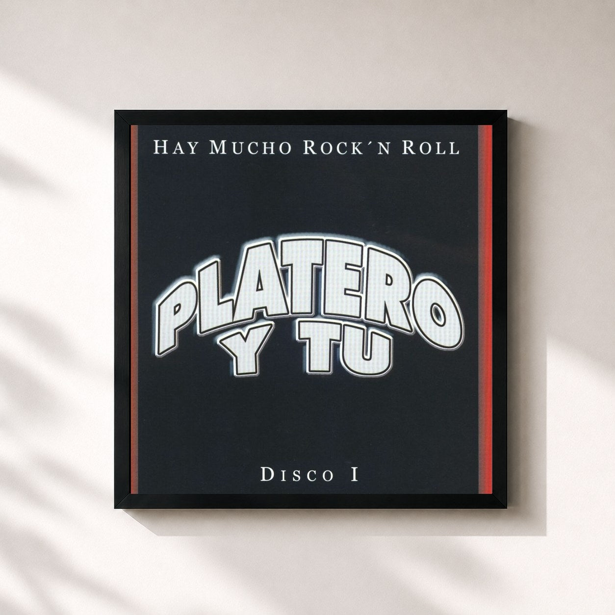 #noir Tableau carré de l'album Hay Mucho Rock & Roll, Vol. 1 de Platero y tú, cadre noir 32x32 cm