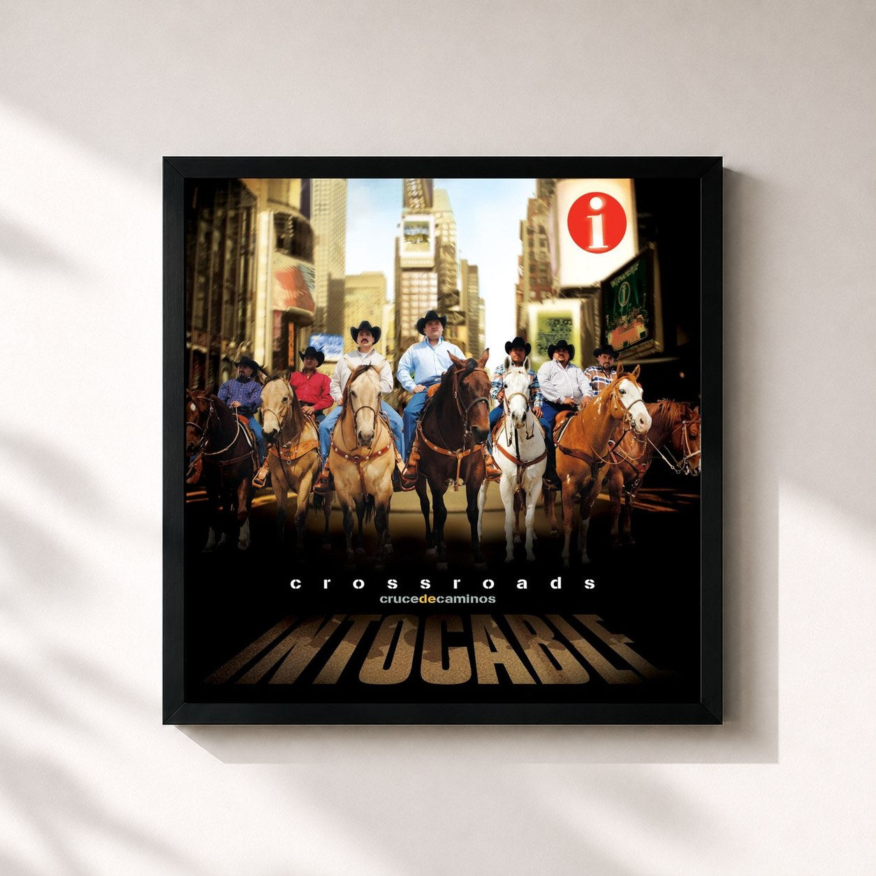 #noir Tableau carré de l'album Crossroads: Cruce De Caminos de Intocable, cadre noir 32x32 cm