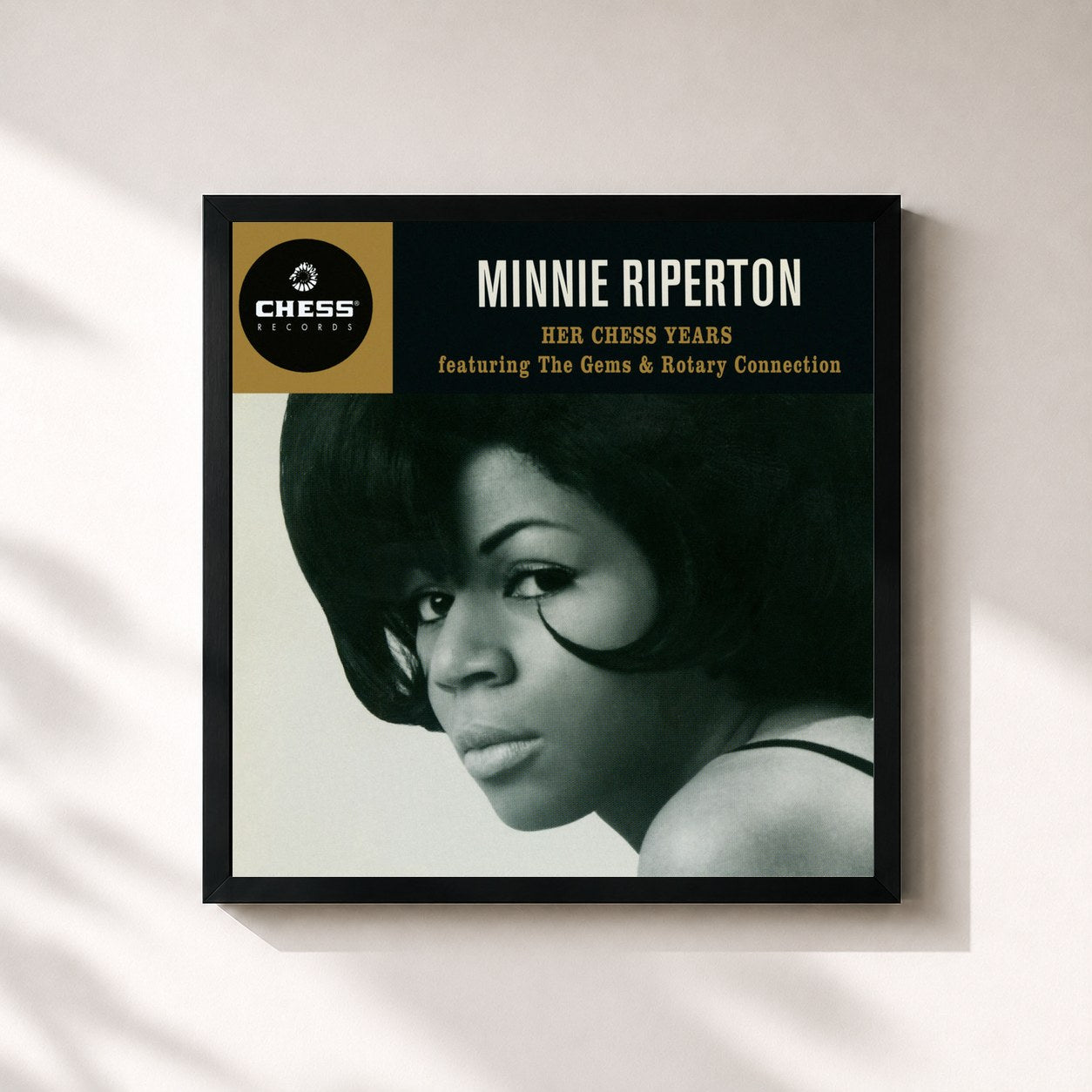 #noir Tableau carré de l'album Her Chess Years de Minnie Riperton, cadre noir 32x32 cm