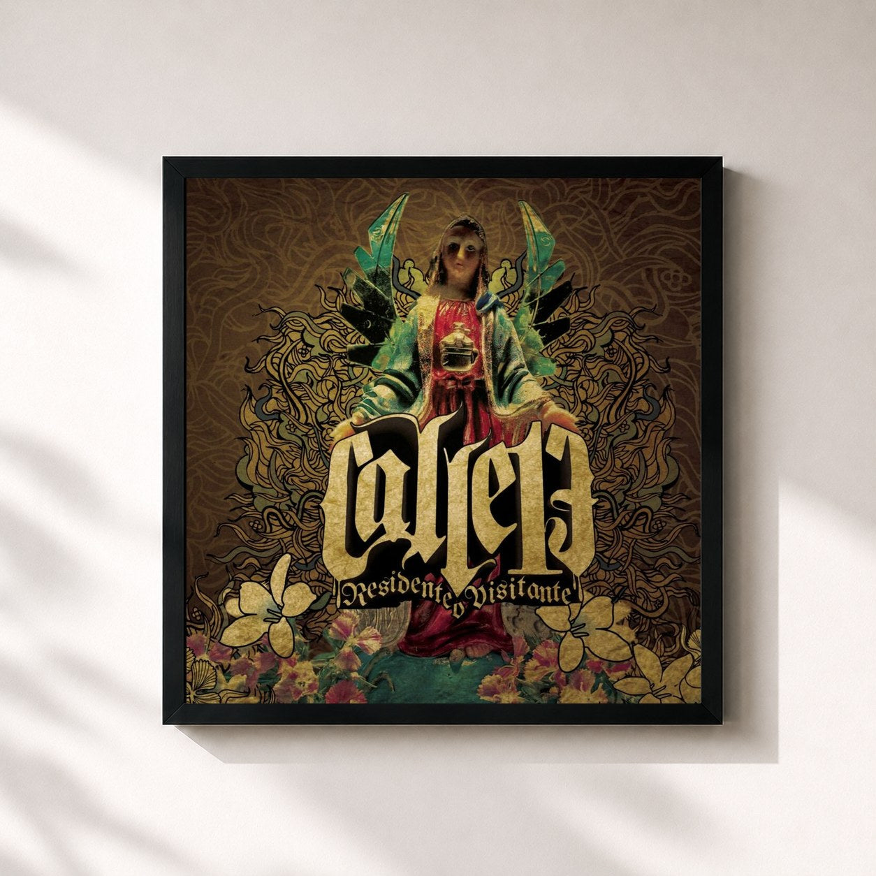 #noir Tableau carré de l'album Residente o Visitante de Calle 13, cadre noir 32x32 cm