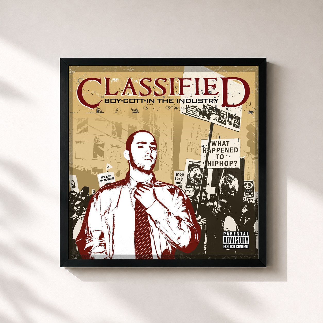 #noir Tableau carré de l'album Boy-Cott-In The Industry de Classified, cadre noir 32x32 cm