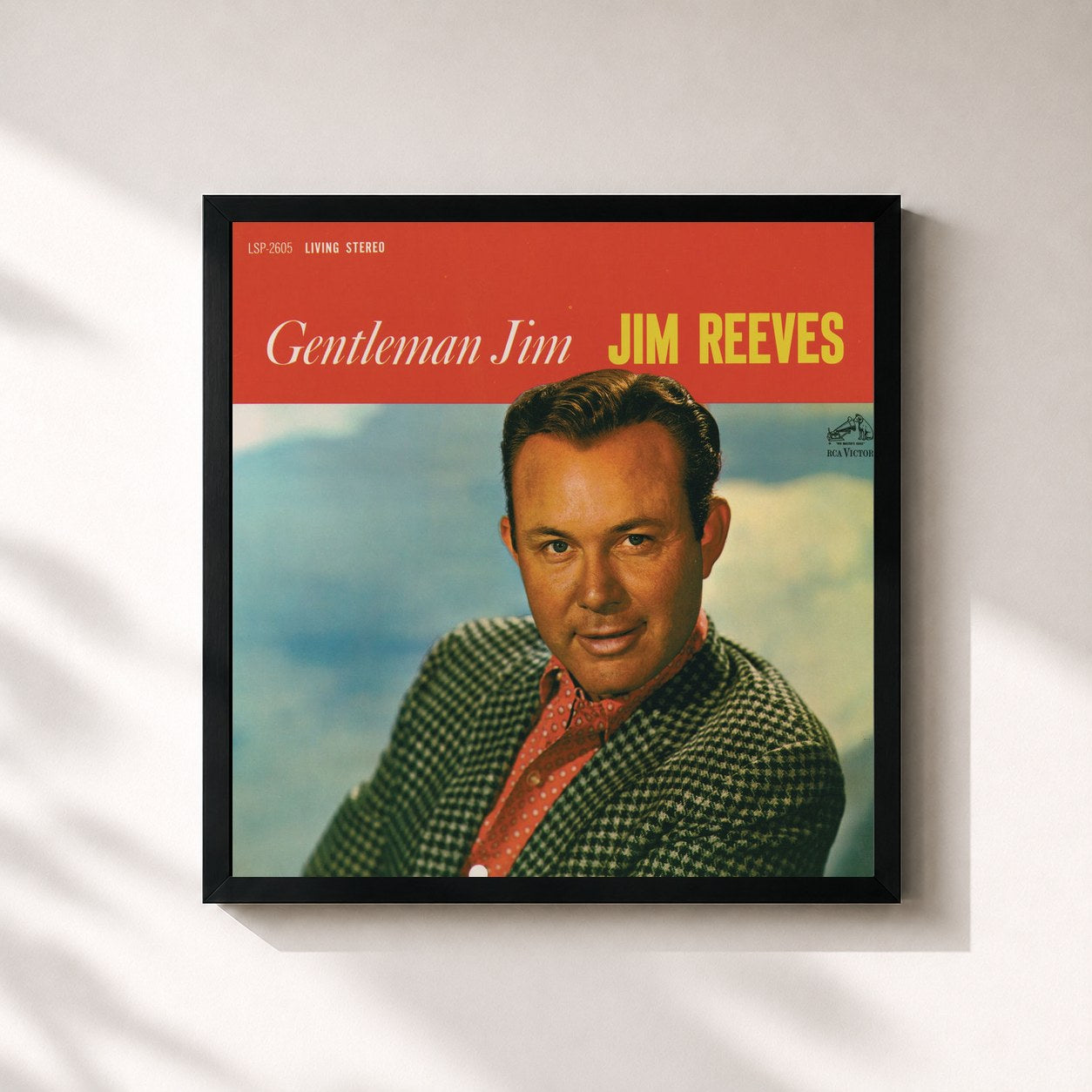 #noir Tableau carré de l'album Gentleman Jim de Jim Reeves, cadre noir 32x32 cm