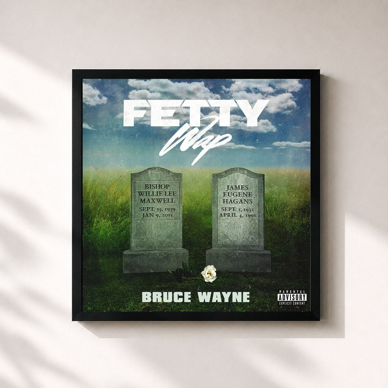#noir Tableau carré de l'album Bruce Wayne de Fetty Wap, cadre noir 32x32 cm
