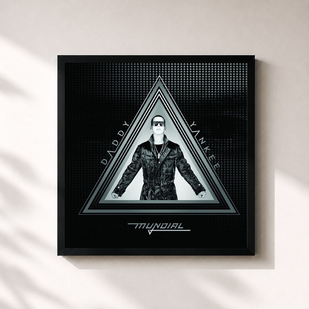 #noir Tableau carré de l'album Mundial de Daddy Yankee, cadre noir 32x32 cm