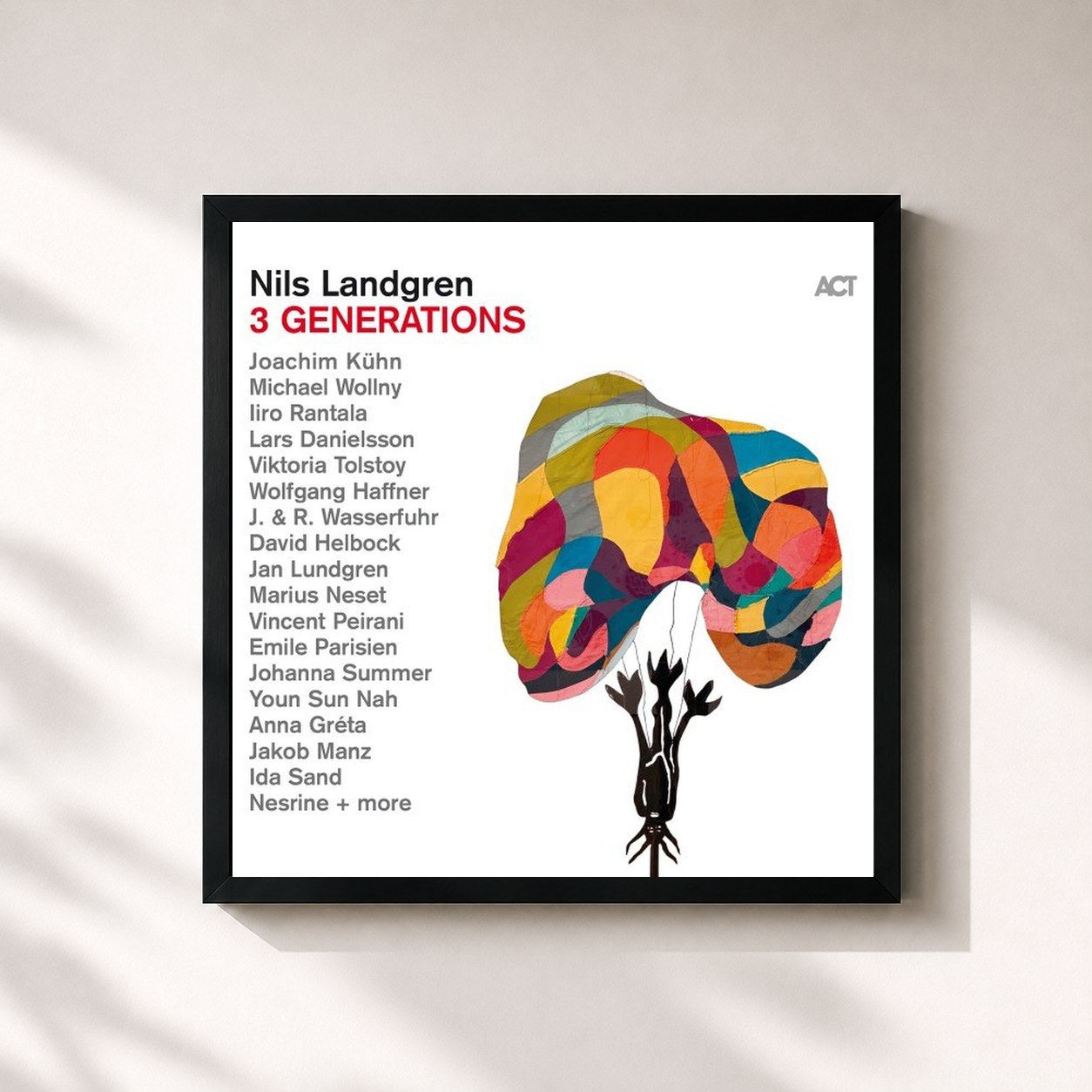 #noir Tableau carré de l'album 3 Generations de Nils Landgren, cadre noir 32x32 cm