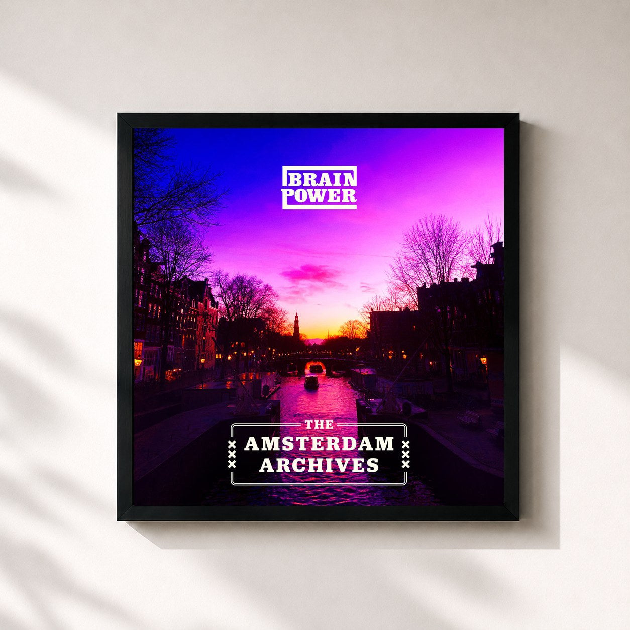 #noir Tableau carré de l'album The Amsterdam Archives de Brainpower, cadre noir 32x32 cm