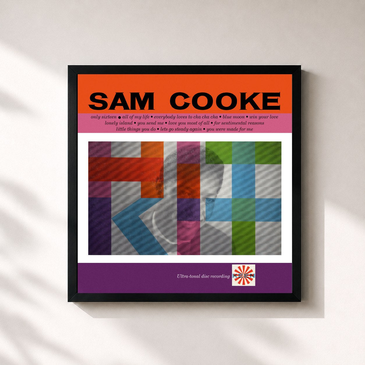 #noir Tableau carré de l'album Hit Kit de Sam Cooke, cadre noir 32x32 cm