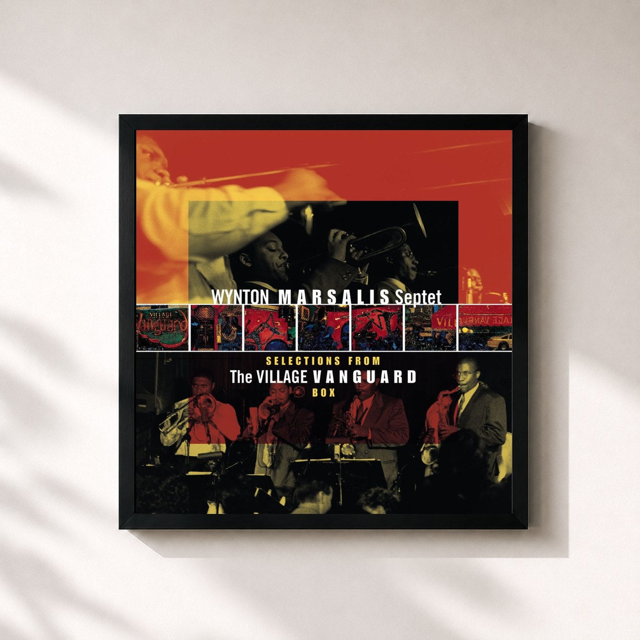 #noir Tableau carré de l'album Selections From The Village Vanguard Box de Wynton Marsalis, cadre noir 32x32 cm