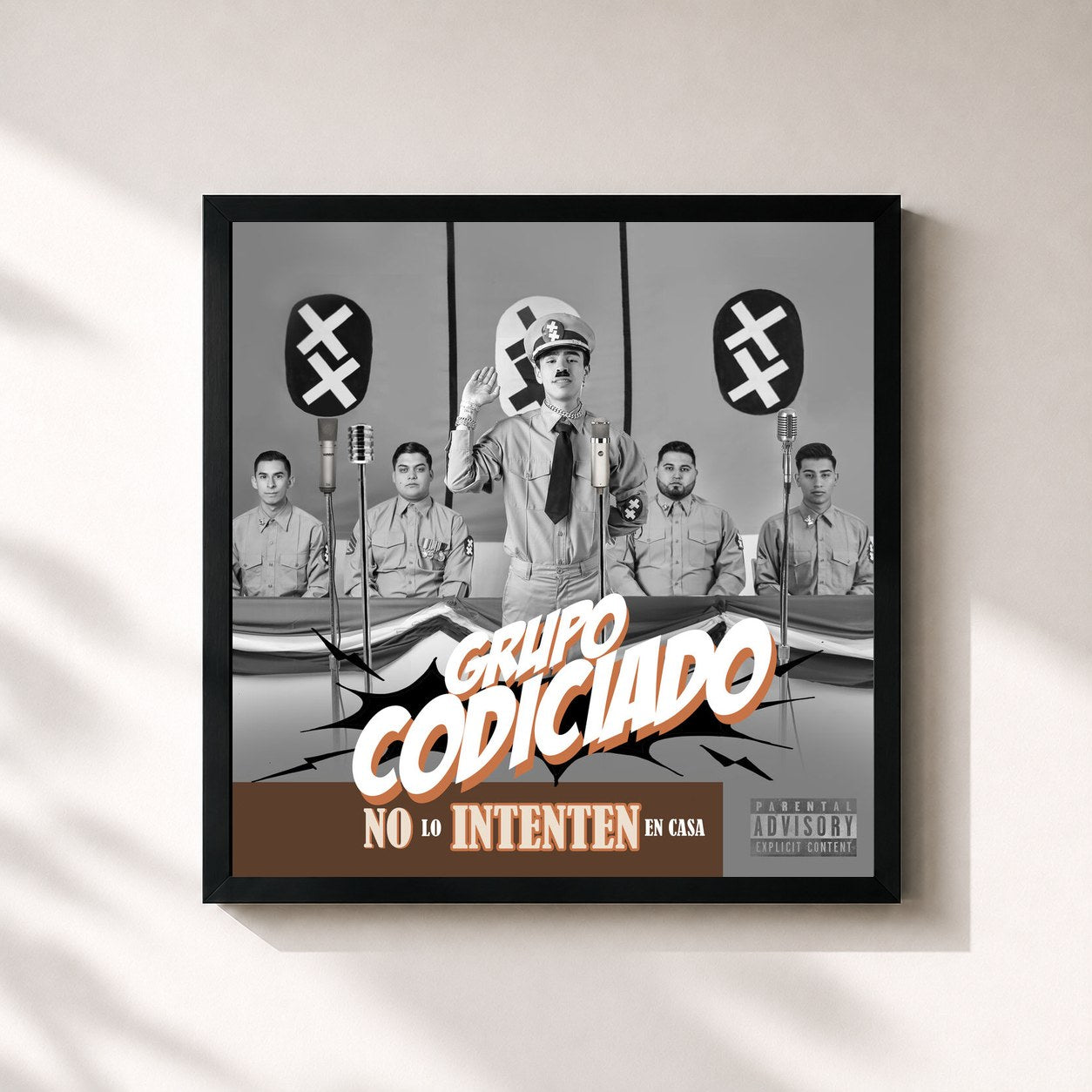 #noir Tableau carré de l'album No Lo Intenten En Casa de Grupo Codiciado, cadre noir 32x32 cm