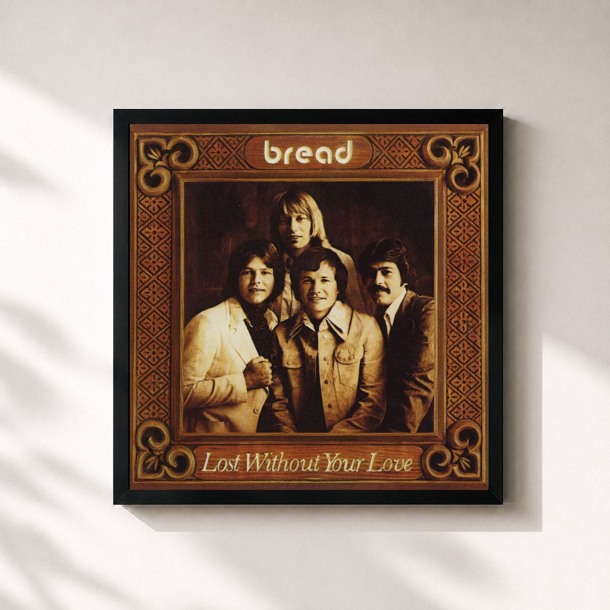 #noir Tableau carré de l'album Lost Without Your Love de Bread, cadre noir 32x32 cm