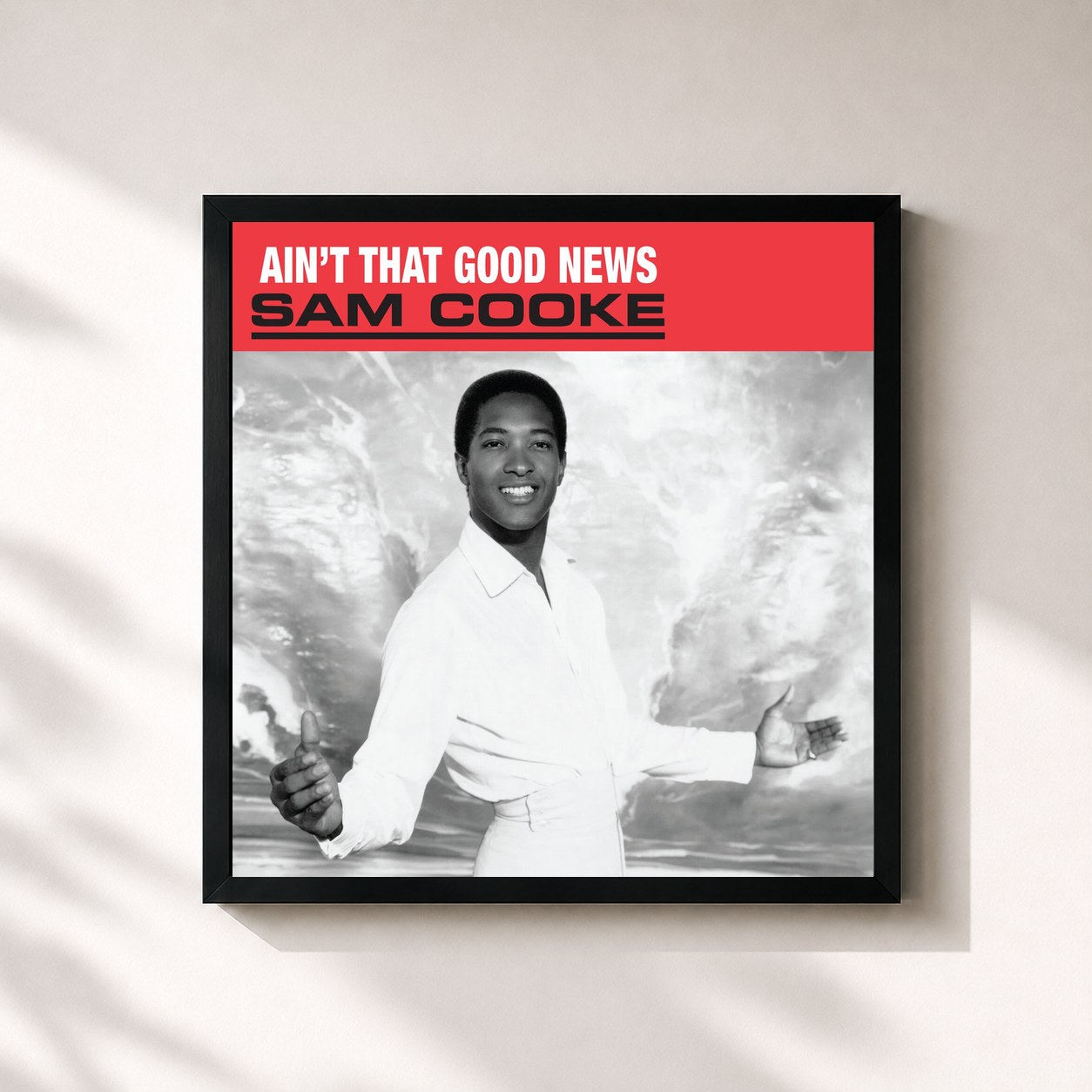 #noir Tableau carré de l'album Ain't That Good News de Sam Cooke, cadre noir 32x32 cm