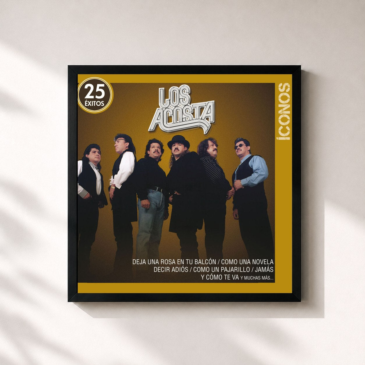 #noir Tableau carré de l'album Íconos 25 Éxitos de Los Acosta, cadre noir 32x32 cm