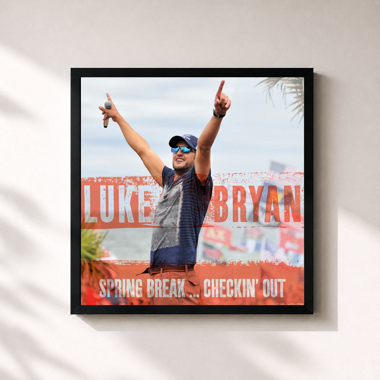 #noir Tableau carré de l'album Spring Break...Checkin' Out de Luke Bryan, cadre noir 32x32 cm
